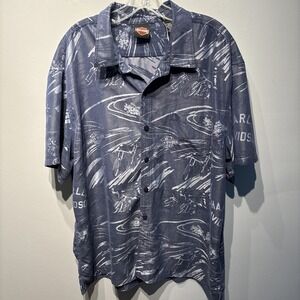 Harley-Davidson‎ Shirt Mens 2XL Short Sleeve Button-Up All Over Print Rayon